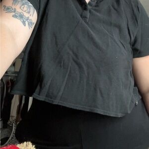Black Cropped Button Polo